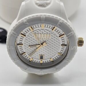 Versus Versace Men's Tokyo White Silicone 3 Hand Quartz 43mm Watch Gold Accents